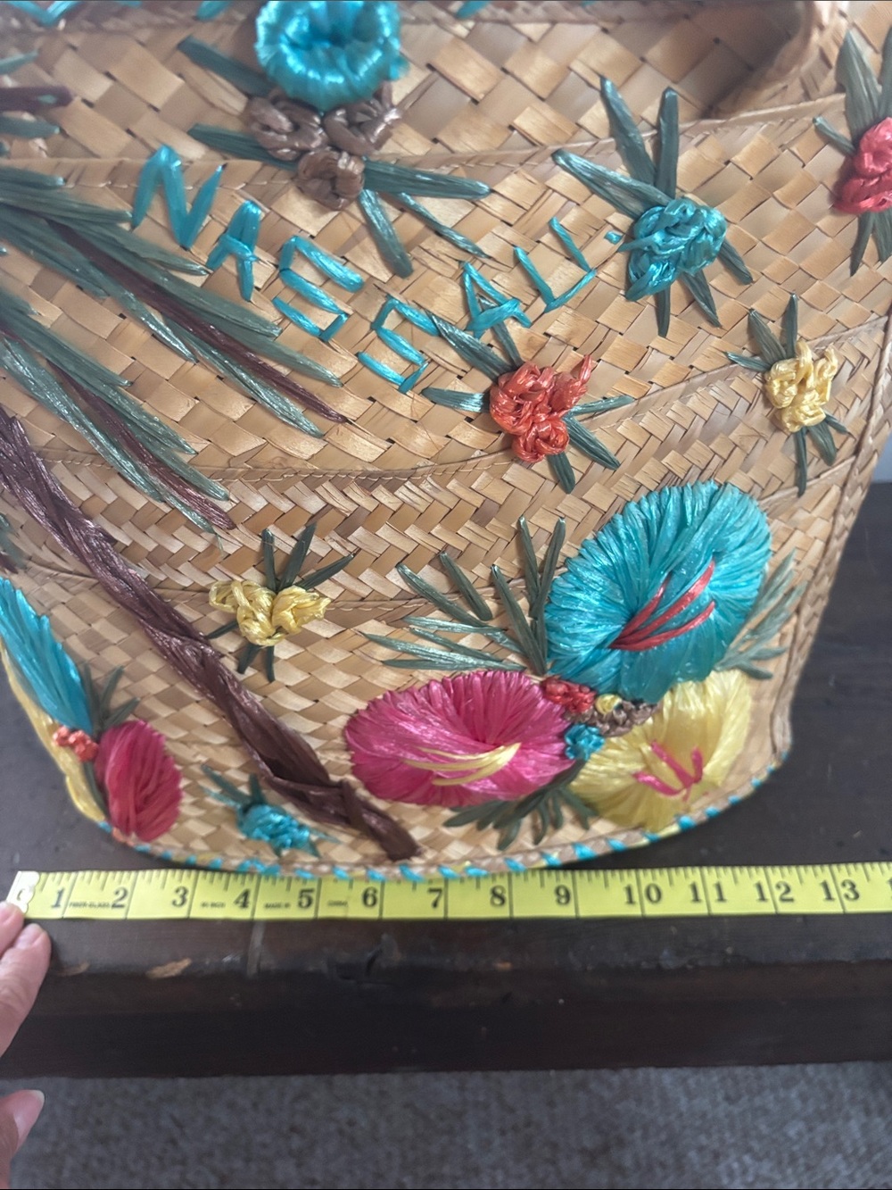 Vntg 1960s Nassau Bahamas Straw Beach Tote – Colorful Raffia Floral & Palm Tree - Picture 8 of 8